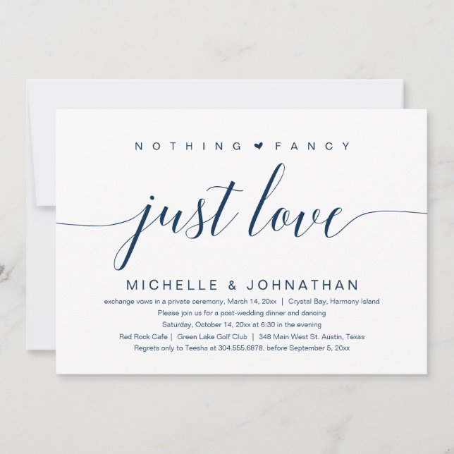 Invitación Nada Fancy, Sólo Amor, Elopement Boda (Anverso)