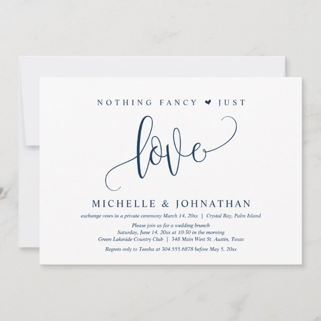 Invitación Nada Fancy, Sólo Amor, Elopement Boda (Anverso)