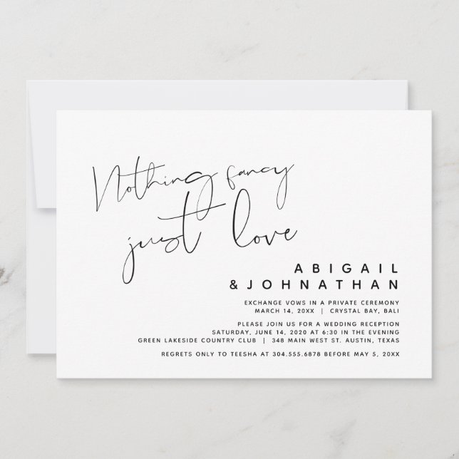 Invitación Nada Fancy, Sólo Amor, Elopement Boda (Anverso)