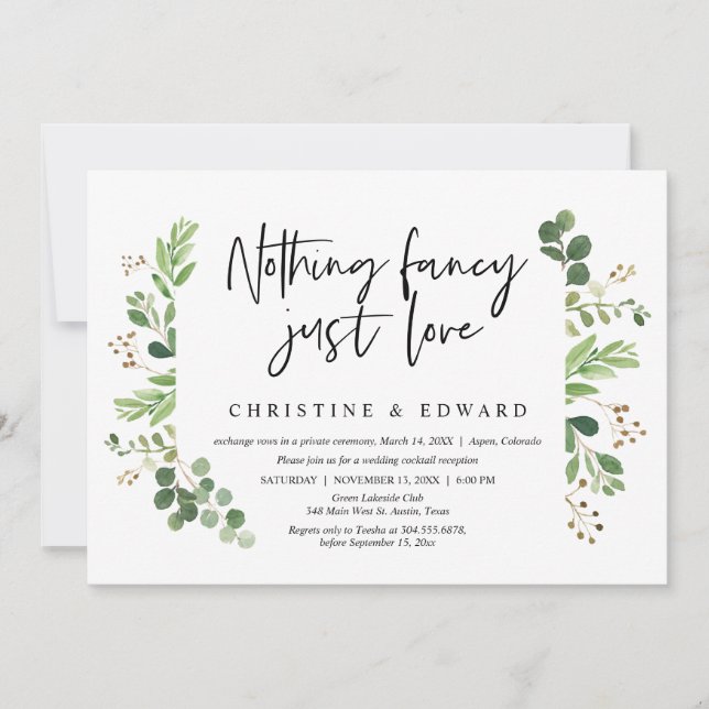 Invitación Nada Fancy, Sólo Amor, Elopement Boda (Anverso)