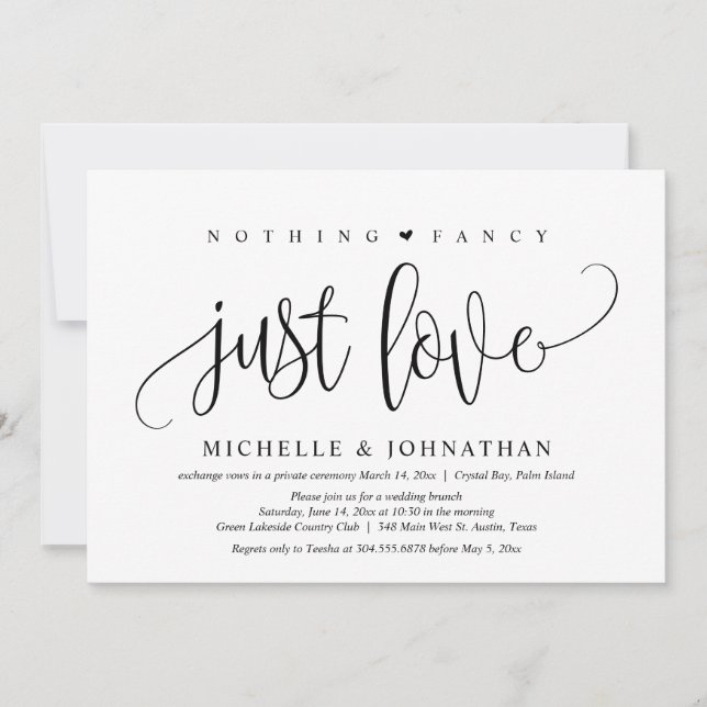 Invitación Nada Fancy, Sólo Amor, Elopement Boda (Anverso)