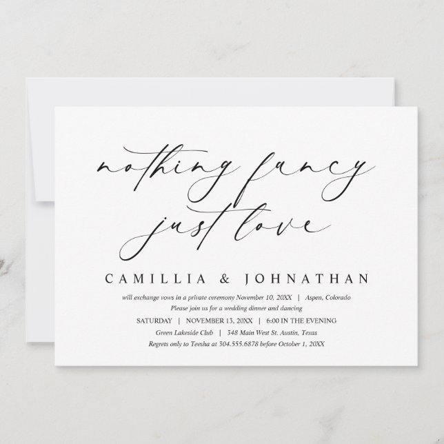 Invitación Nada Fancy, Sólo Amor, Elopement Boda (Anverso)