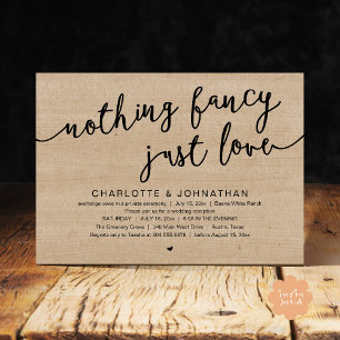 Invitación Nada Fancy, Sólo Amor, Fiesta Boda Elopement