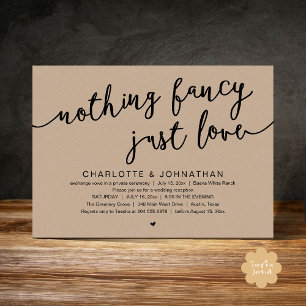 Invitación Nada Fancy, Sólo Amor, Fiesta Boda Elopement