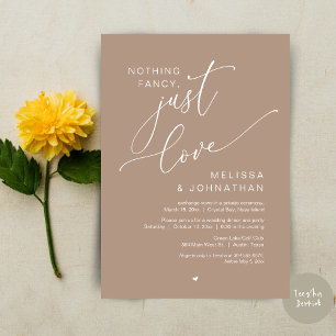 Invitación Nada Fancy, Sólo Amor, Fiesta Boda Elopement