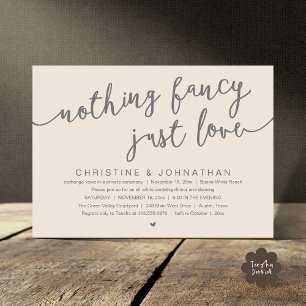Invitación Nada Fancy, Sólo Amor, Fiesta Boda Elopement