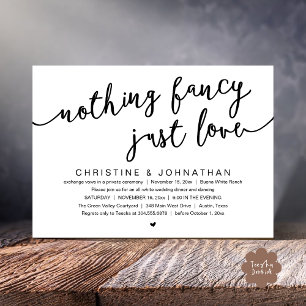 Invitación Nada Fancy, Sólo Amor, Fiesta Boda Elopement