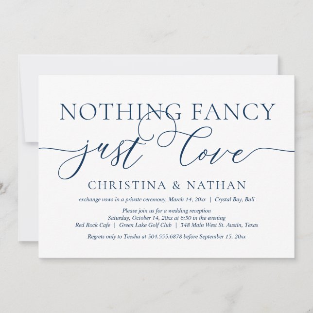 Invitación Nada Fancy, Sólo Amor, Fiesta Boda Elopement (Anverso)