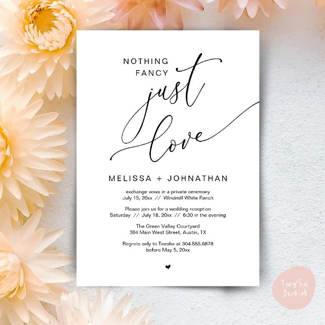Invitación Nada Fancy, Sólo Amor, Fiesta De La Recepción De B (Nothing Fancy Just Love Wedding Reception Dinner Lunch Brunch Romantic Invites Card PDF Black White)
