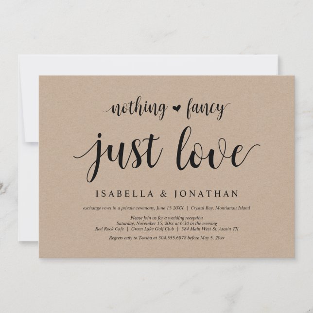 Invitación Nada Fancy, Sólo Amor, Kraft, Elopement Boda (Anverso)