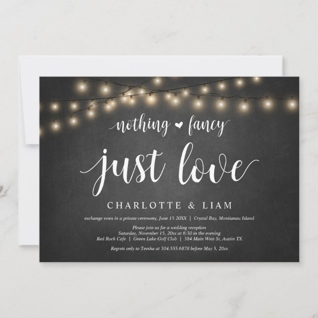 Invitación Nada Fancy, Sólo Amor, Luz De Cadenas, Elopement (Anverso)