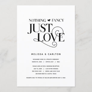 Invitación Nada Fancy, Sólo Amor, Negro Elegante, Elopement
