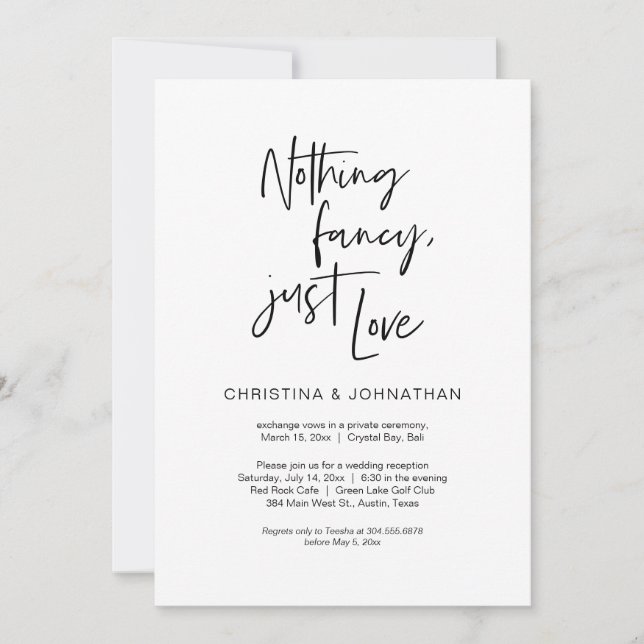 Invitación Nada Fancy, Sólo Amor, Negro, Elopement (Anverso)