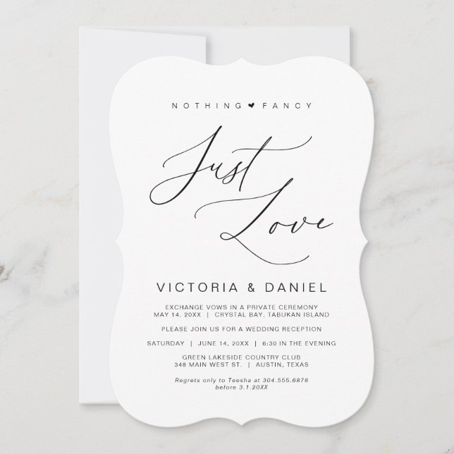 Invitación Nada Fancy Sólo Amor, Negro, Elopement Boda (Anverso)
