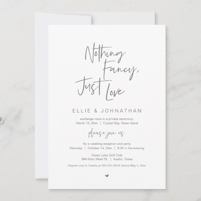 Invitación Nada Fancy Sólo Amor, Negro, Elopement Boda (Anverso)