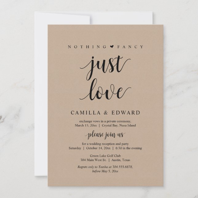 Invitación Nada Fancy Sólo Amor, Negro, Fiesta Elopement (Anverso)