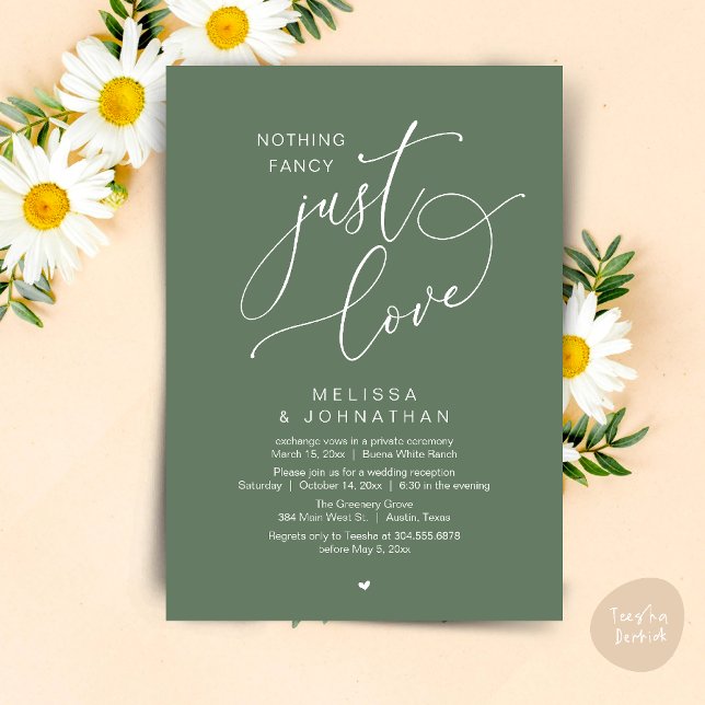 Invitación Nada Fancy, Solo Amor, Recepción De Bodas (Nothing Fancy, Just Love, Wedding Reception Dinner Party Brunch Lunch Invitation Card Sage Green)