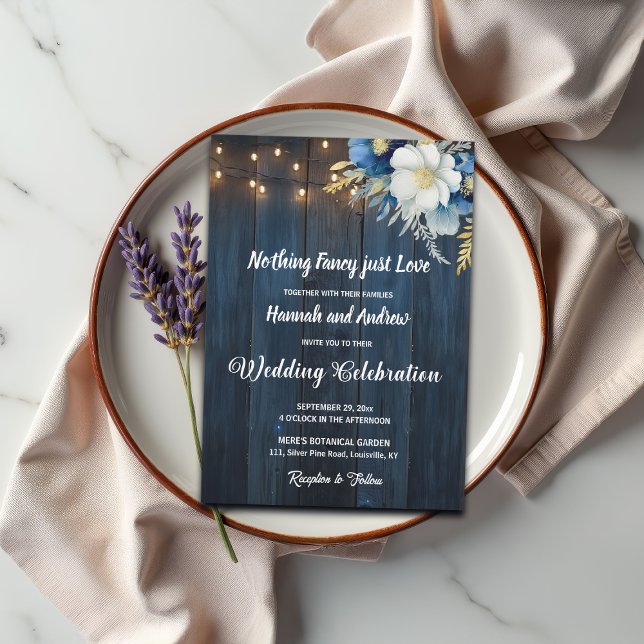 Invitación Nada Fancy solo Love Blue Wood Boda (Subido por el creador)