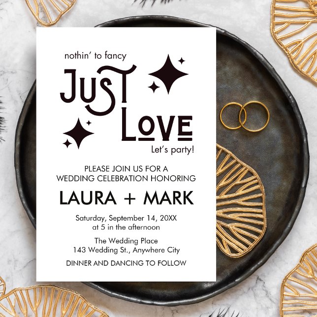 Invitación Nada moderno Fancy Just Love Boda (Modern Black and White Nothing Fancy Just Love Wedding Invitation )