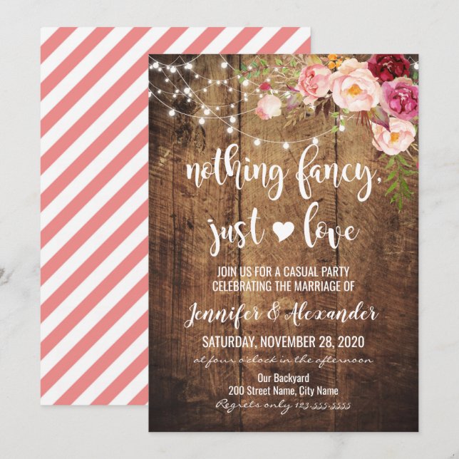 Invitación Nada rústico sin lujos, solo amor (Anverso / Reverso)