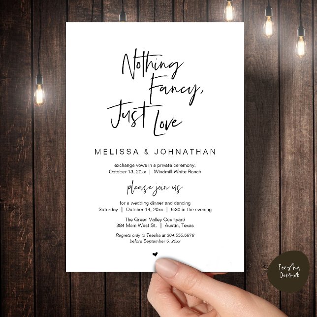 Invitación Nada sofisticado solo amor, Boda moderna recepción (Nothing Fancy Just Love, Modern Wedding Reception Dinner Lunch Brunch Invites Card Black white)