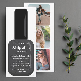 Invitación Nail polaco moderno moderno negro y blanco cumplea