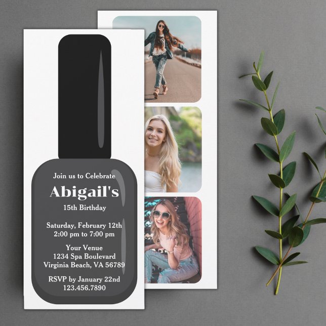 Invitación Nail polaco moderno moderno negro y blanco cumplea (Subido por el creador)