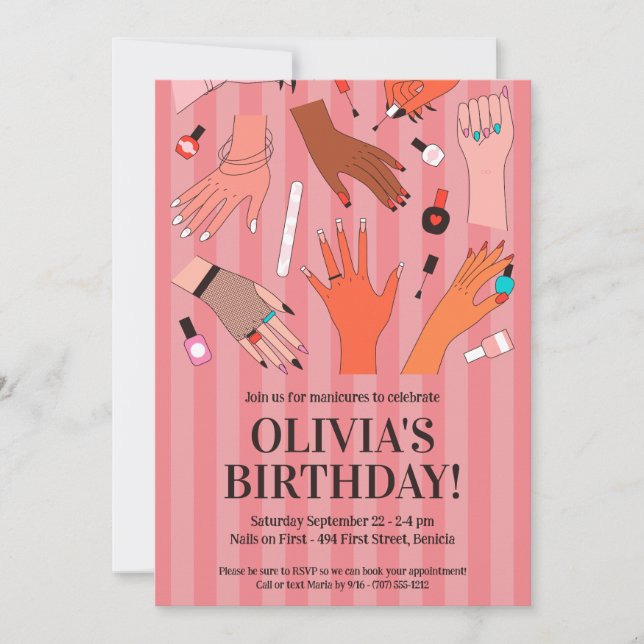 Invitación Nail Salon Birthday Party (Anverso)