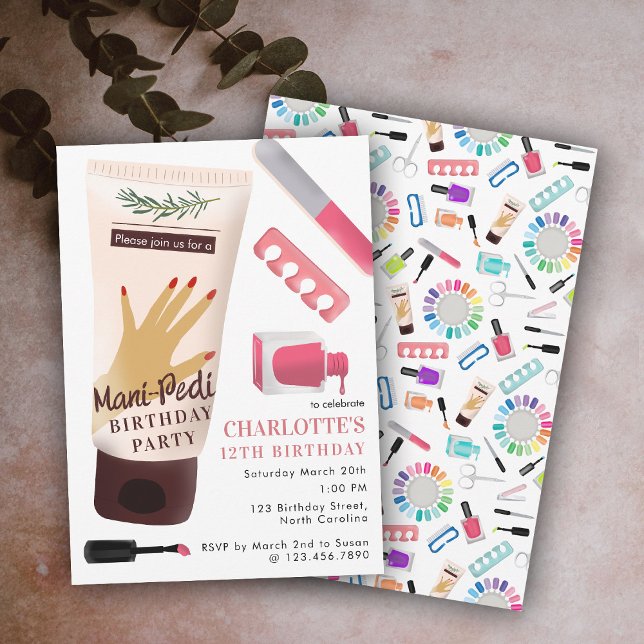 Invitación Nails Manicure Pedicure Mani Pedi Girls Birthday (Nails Manicure Pedicure Mani Pedi Girls Birthday Invitation)