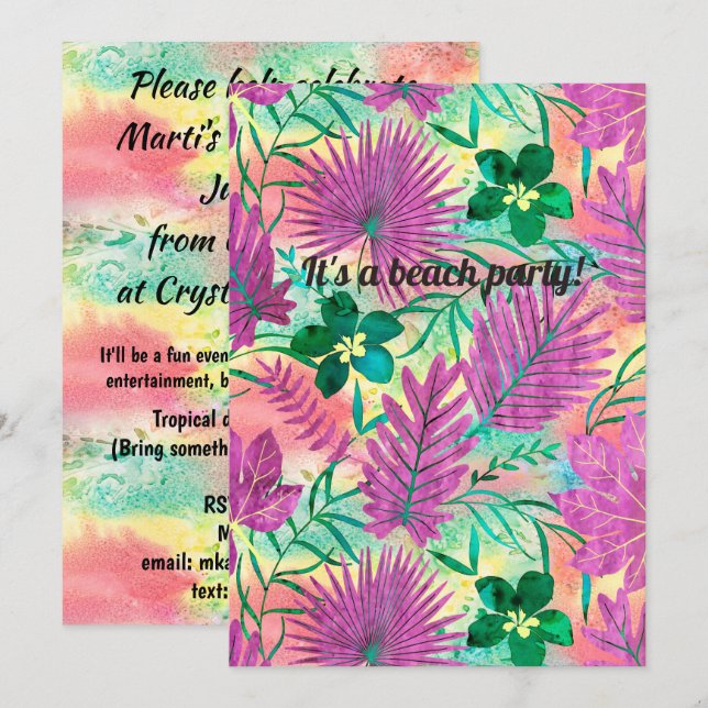 Invitación Nalani Hawaiian Tropical Garden Fuchsia (Anverso / Reverso)
