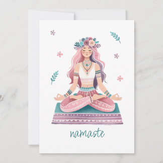 Invitación Namaste-meditierende Frau- boho Illustration