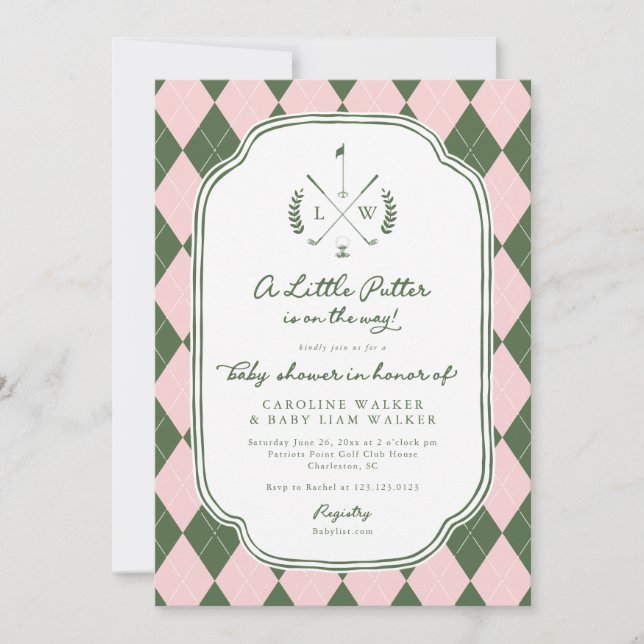 Invitación Name Crest Little Putter on Way Golf Baby Shower (Anverso)