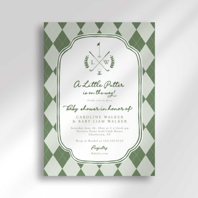 Invitación Name Crest Little Putter on Way Golf Baby Shower (Subido por el creador)