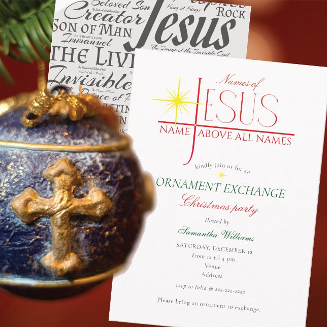 Invitación Names of Jesus Christmas Ornament Exchange Party (Names of Jesus Spiritual Devotional Women Ministry Christmas Ornament Exchange Party Invitation)