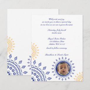 Invitación Namkaran azul y bebé amarillo que nombra