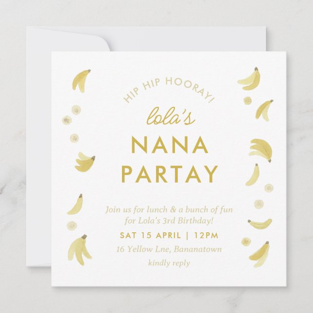 Invitación Nana Yellow Gingham Fiesta Banana Cumpleaños (Anverso)