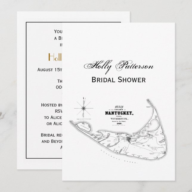 Invitación Nantucket Island MAMÁES Mapa de Vintage Negro (Anverso / Reverso)