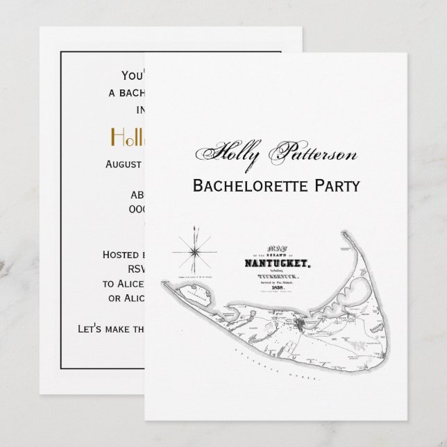 Invitación Nantucket Island MAMÁES Mapa de Vintage Negro (Anverso / Reverso)