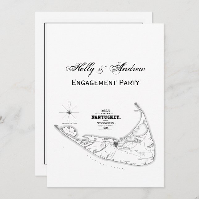 Invitación Nantucket Island MAMÁES Mapa de Vintage Negro (Anverso / Reverso)