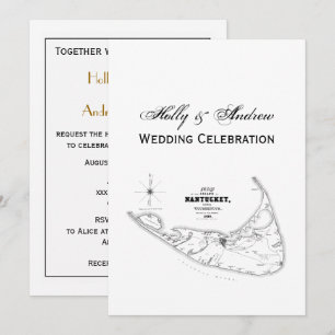 Invitación Nantucket Island MAMÁES Mapa de Vintage Negro