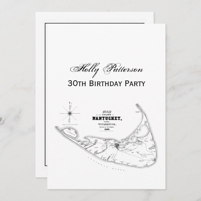 Invitación Nantucket Island MAMÁES Mapa de Vintage Negro (Anverso / Reverso)