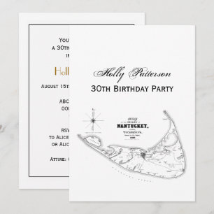 Invitación Nantucket Island MAMÁES Mapa de Vintage Negro