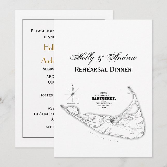 Invitación Nantucket Island MAMÁES Mapa de Vintage Negro (Anverso / Reverso)