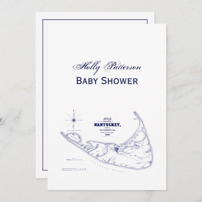 Invitación Nantucket Island MAMÁES Vintage Map Navy Blue (Anverso / Reverso)
