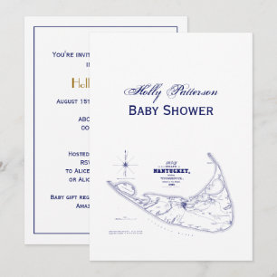 Invitación Nantucket Island MAMÁES Vintage Map Navy Blue
