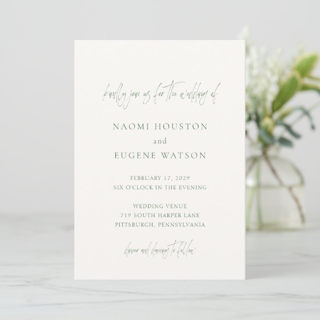 Invitación Naomi Moss Green Typography Moderno Boda (Anverso de pie)