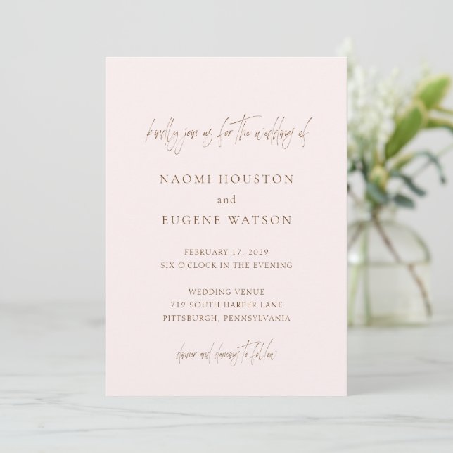 Invitación Naomi Pink Typography Moderno Boda (Anverso de pie)