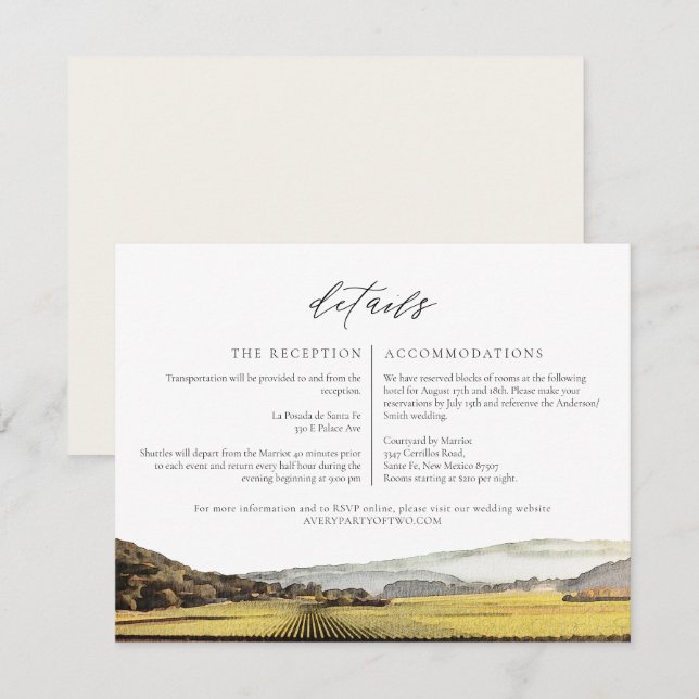Invitación NAPA Watercolor Skyline Travel Details Card (Anverso / Reverso)