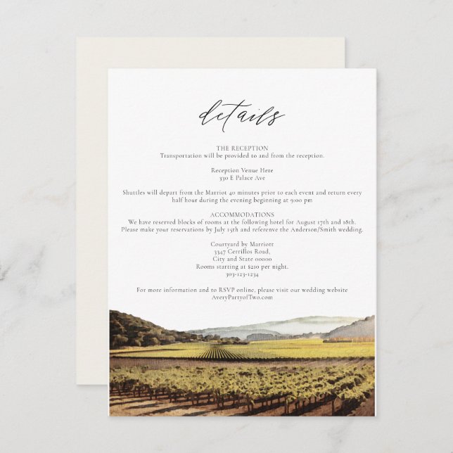 Invitación NAPA Watercolor Skyline Travel Details Card (Anverso / Reverso)