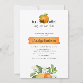 Invitación Naranja 2 Gemelos de cunas Baby Shower